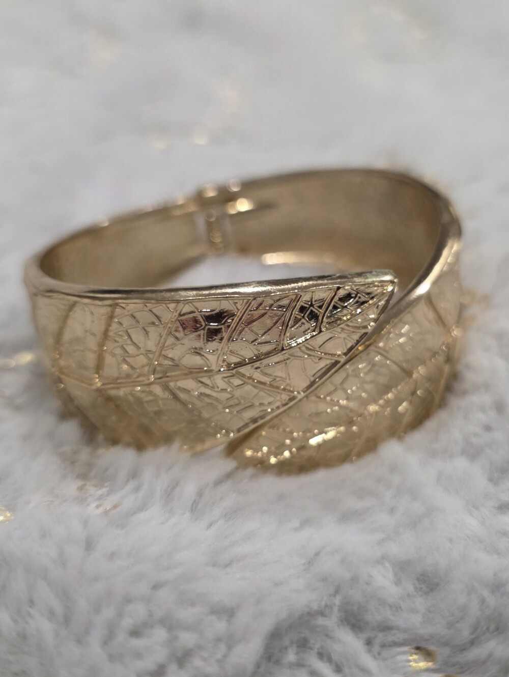 Gold Leaf-Textured Cuff Bracelet for Women